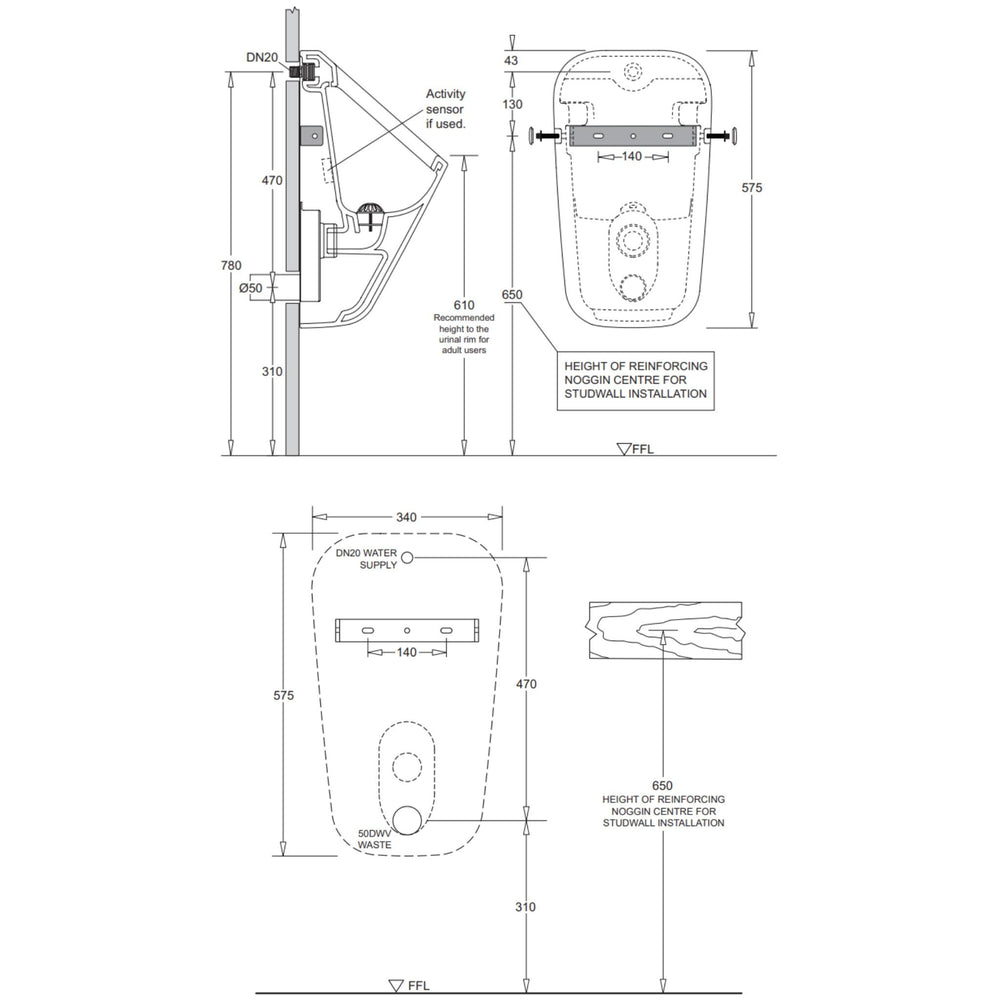 JOHNSON SUISSE VENEZIA WALL HUNG URINAL WHITE