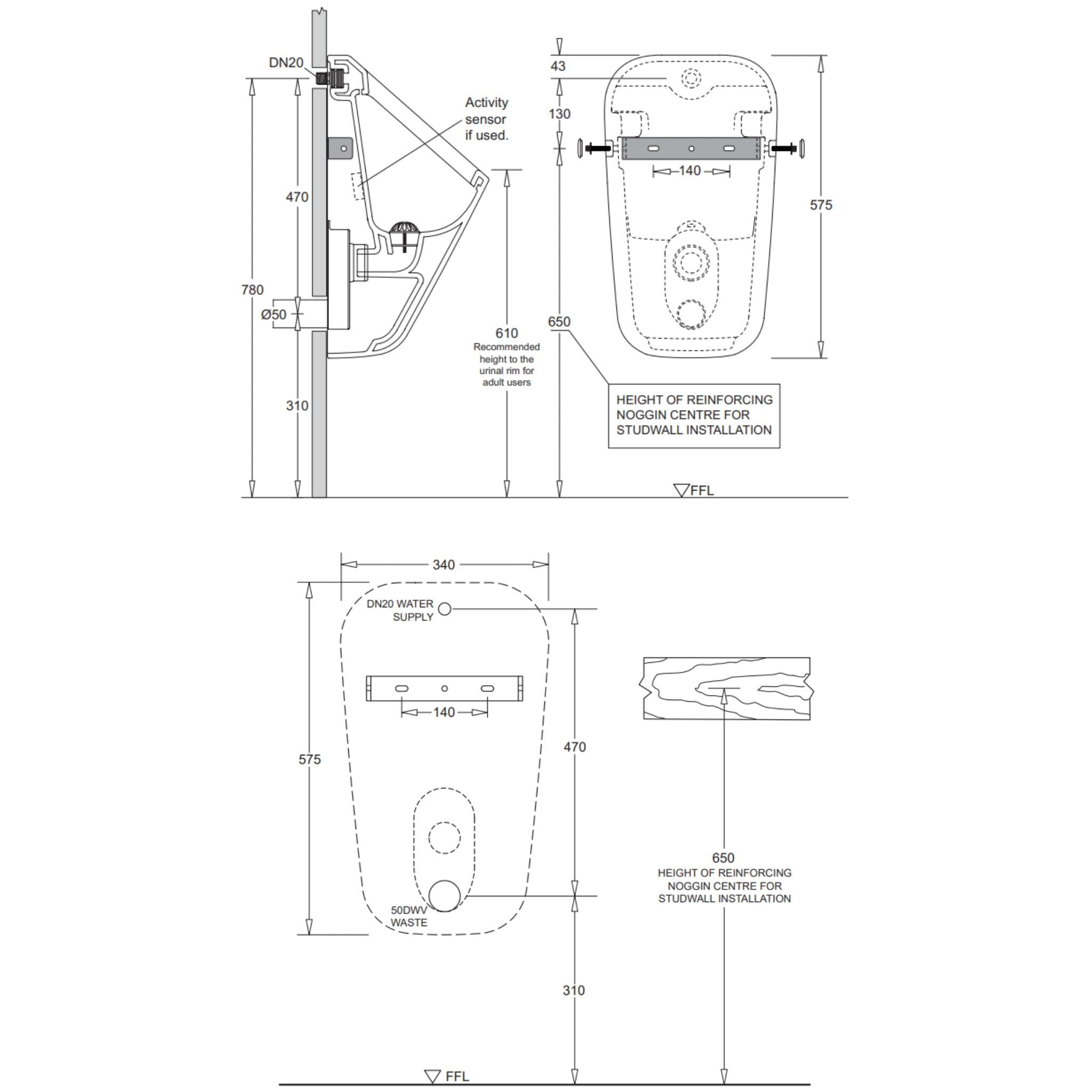 JOHNSON SUISSE VENEZIA WALL HUNG URINAL WHITE