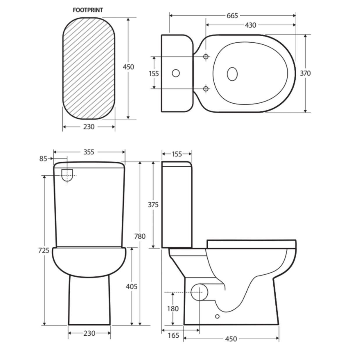 FIENZA PETRA CLOSE-COUPLED RIMLESS LEFT SKEW TRAP TOILET SUITE GLOSS WHITE