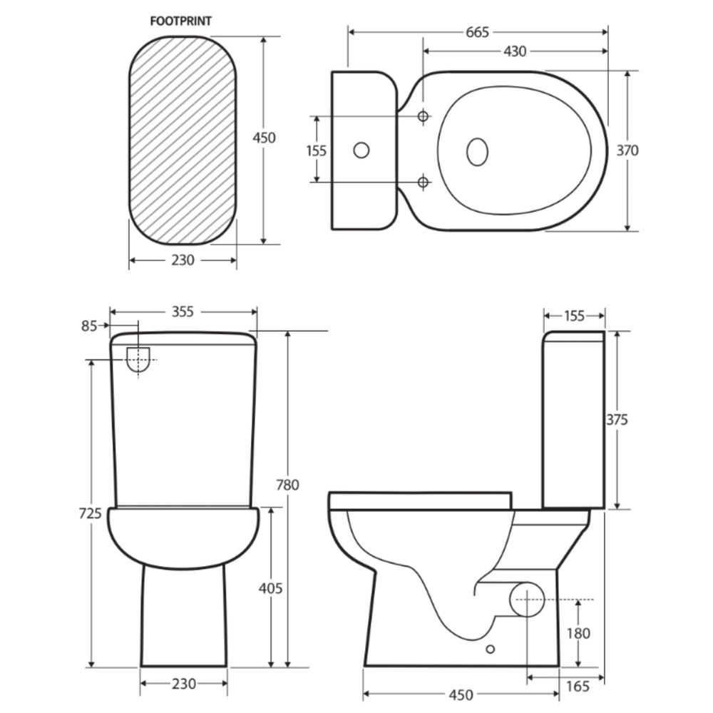 FIENZA PETRA CLOSE-COUPLED RIMLESS RIGHT SKEW TRAP TOILET SUITE GLOSS WHITE