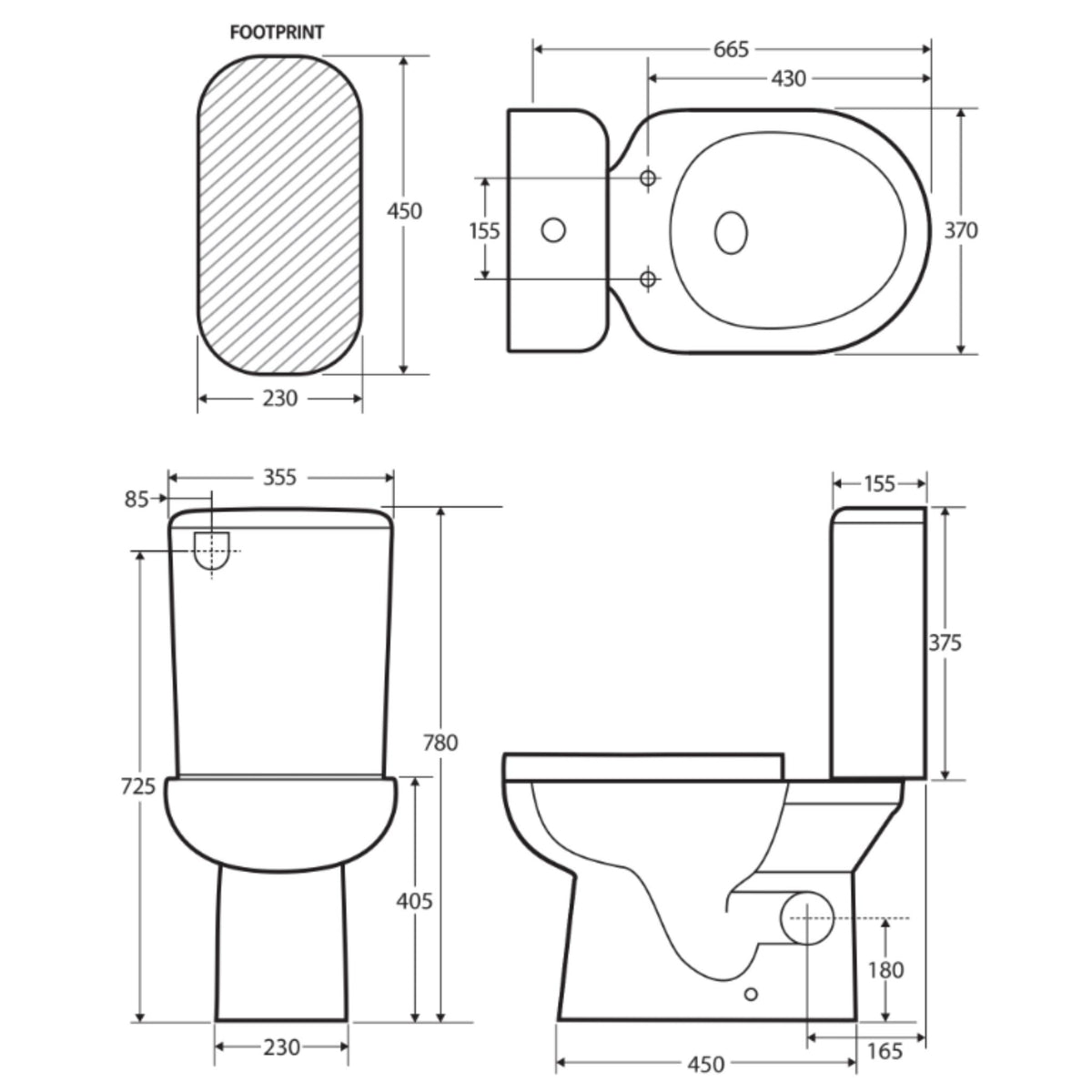 FIENZA PETRA CLOSE-COUPLED RIMLESS RIGHT SKEW TRAP TOILET SUITE GLOSS WHITE