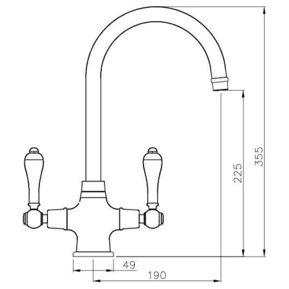 TURNER HASTINGS LUDLOW DOUBLE SINK MIXER TAP 355MM BRUSHED NICKEL (METAL HANDLE)
