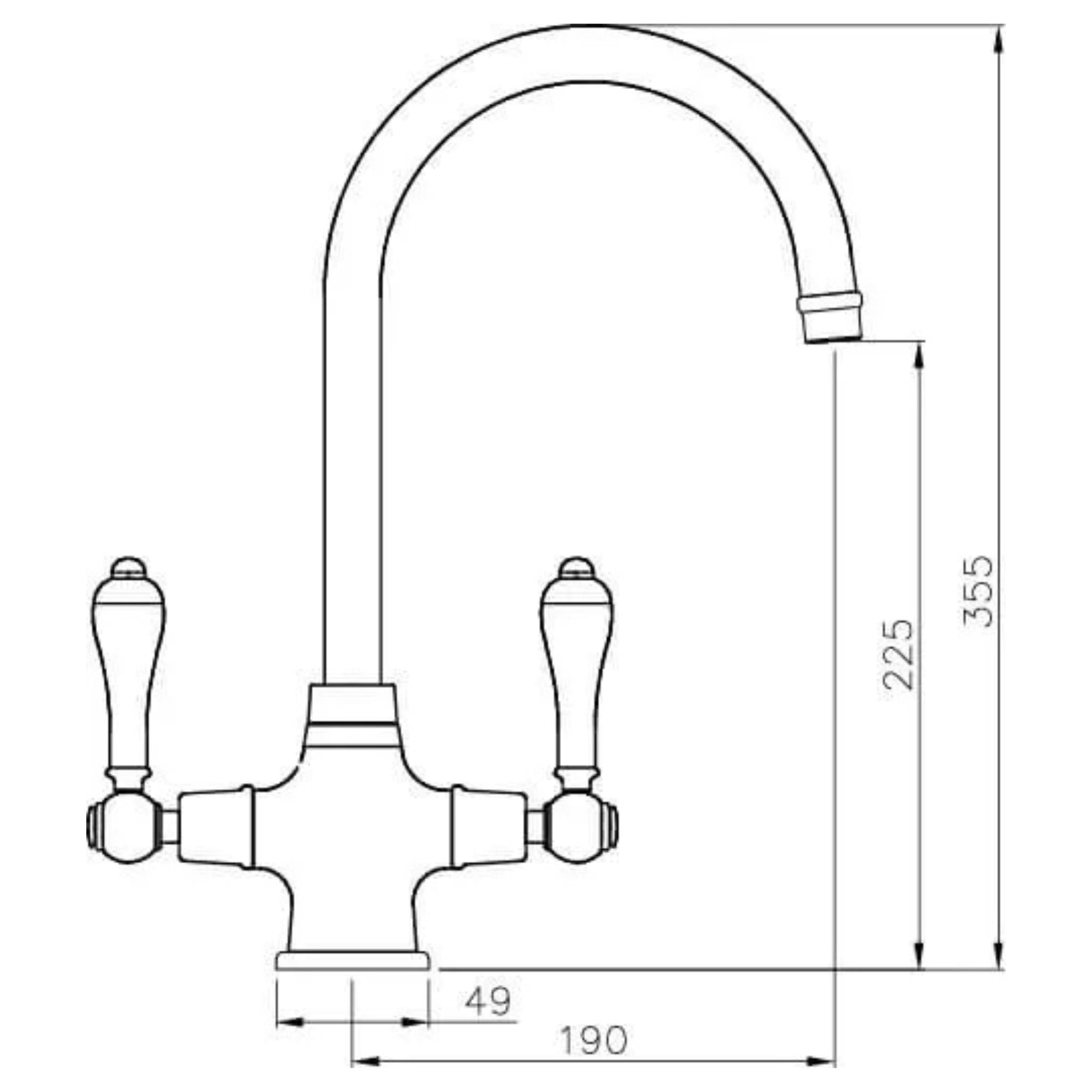 TURNER HASTINGS LUDLOW DOUBLE SINK MIXER TAP 355MM BRUSHED NICKEL (METAL HANDLE)