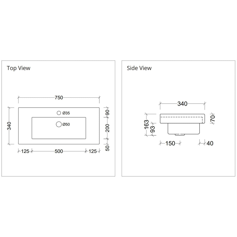 DUROCLASS MONACO GRAND ENSUITE GLOSS WHITE SINGLE BOWL UNDERMOUNT VANITY TOP (AVAILABLE IN 600MM AND 750MM)
