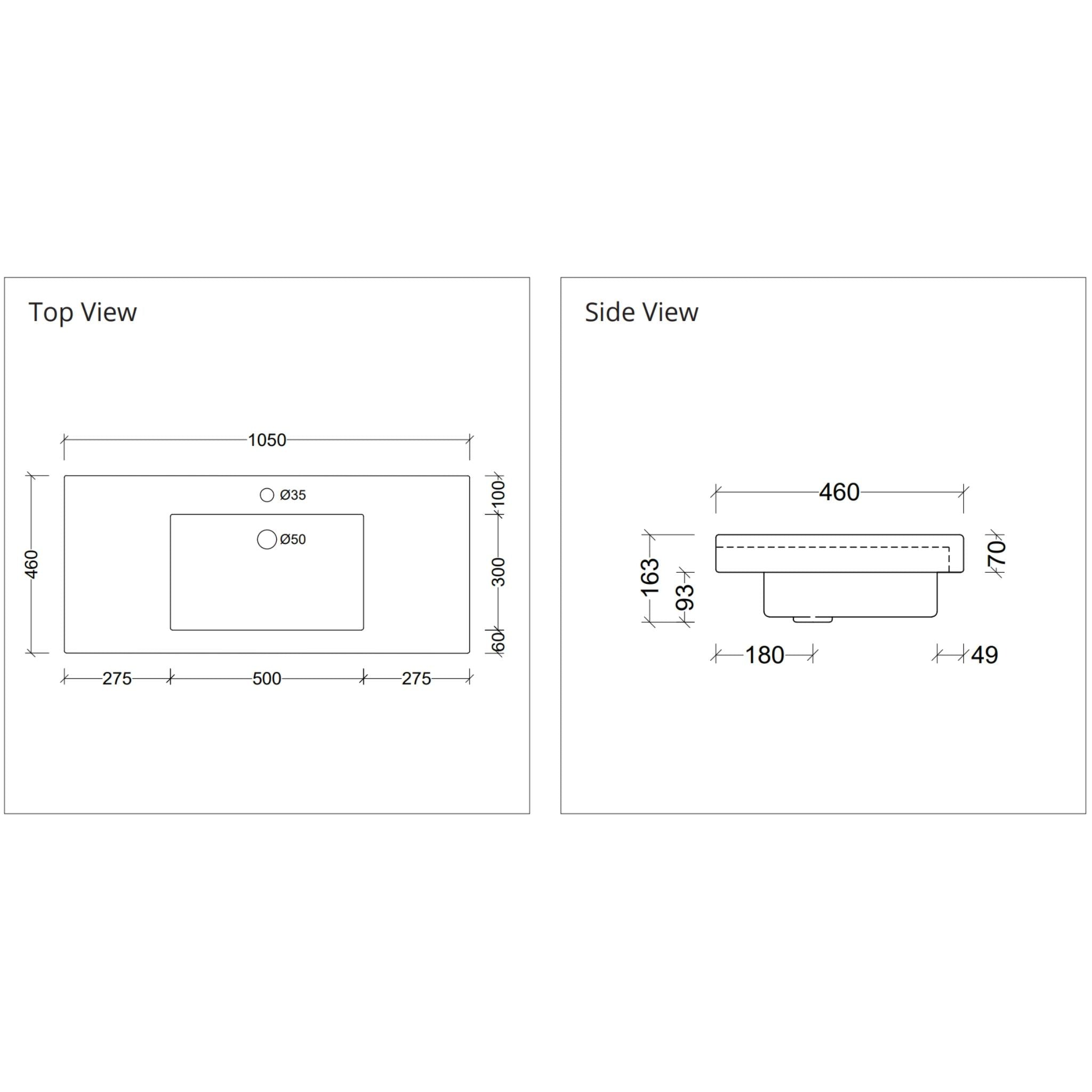 DUROCLASS MONACO GRAND GLOSS WHITE SINGLE BOWL UNDERMOUNT VANITY TOP (MULTIPLE SIZES AVAILABLE)