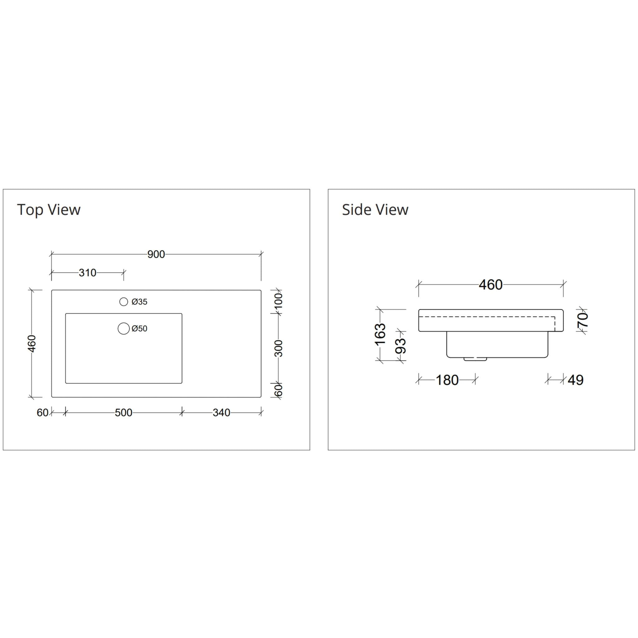 DUROCLASS MONACO GRAND GLOSS WHITE OFFSET SINGLE BOWL UNDERMOUNT VANITY TOP (MULTIPLE SIZES AVAILABLE)