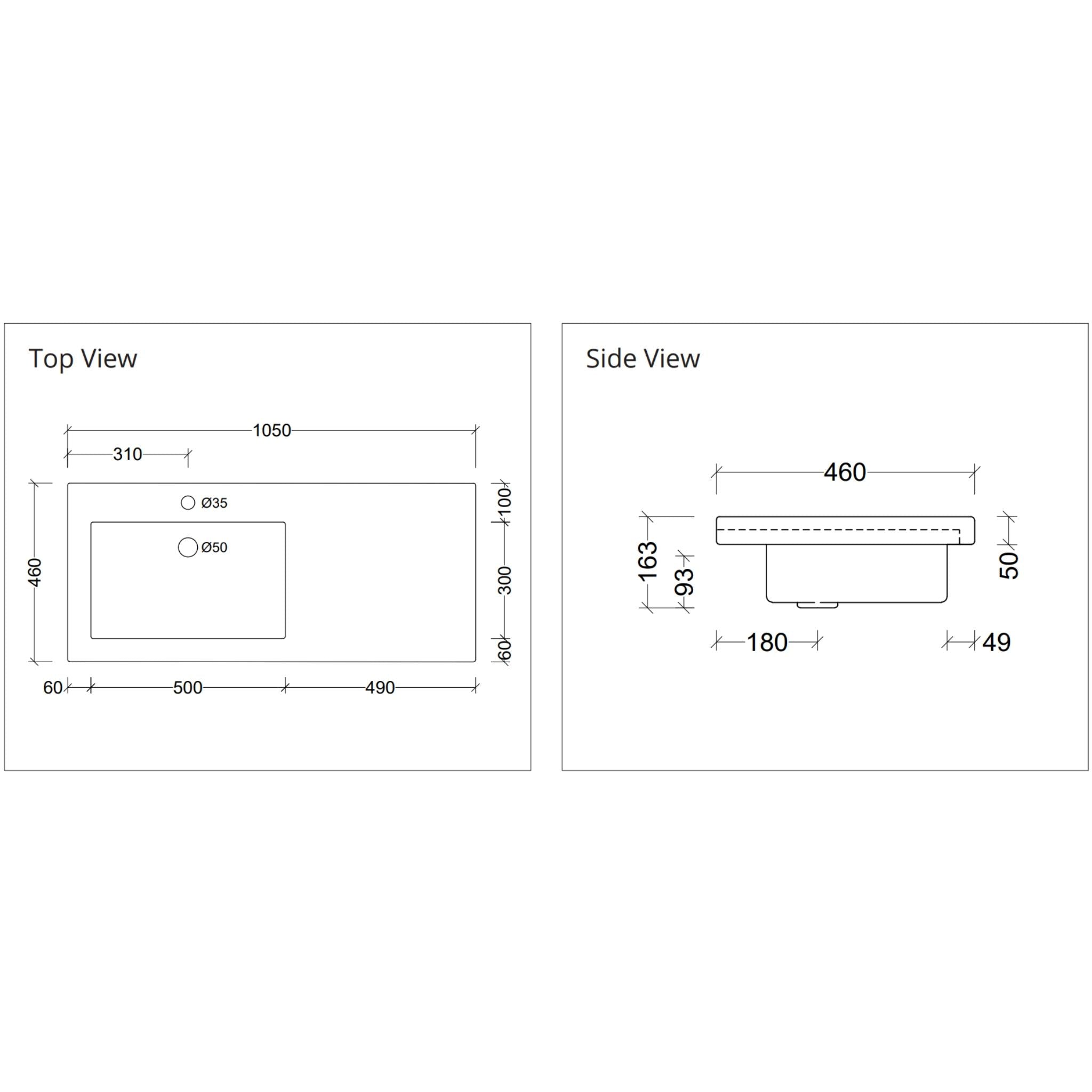 DUROCLASS MONACO MAJOR GLOSS WHITE OFFSET SINGLE BOWL UNDERMOUNT VANITY TOP (MULTIPLE SIZES AVAILABLE)
