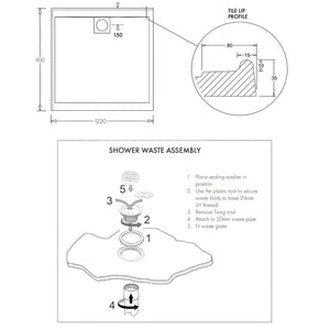 JOHNSON SUISSE MARBLETREND NEW FLINDERS LIGHTWEIGHT MARBELITE™ FOUR SIDED RETURN SHOWER BASE 1200MM WHITE