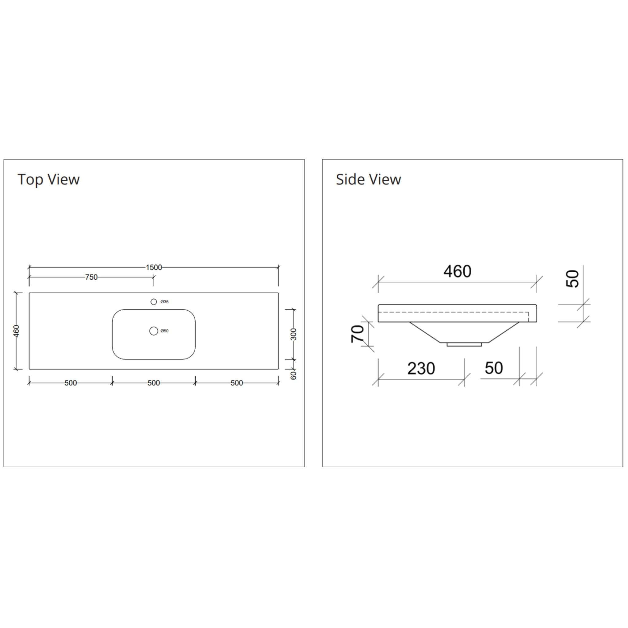 DUROCLASS OLYMPIC STADIUM GLOSS WHITE SINGLE BOWL UNDERMOUNT VANITY TOP (MULTIPLE SIZES AVAILABLE)