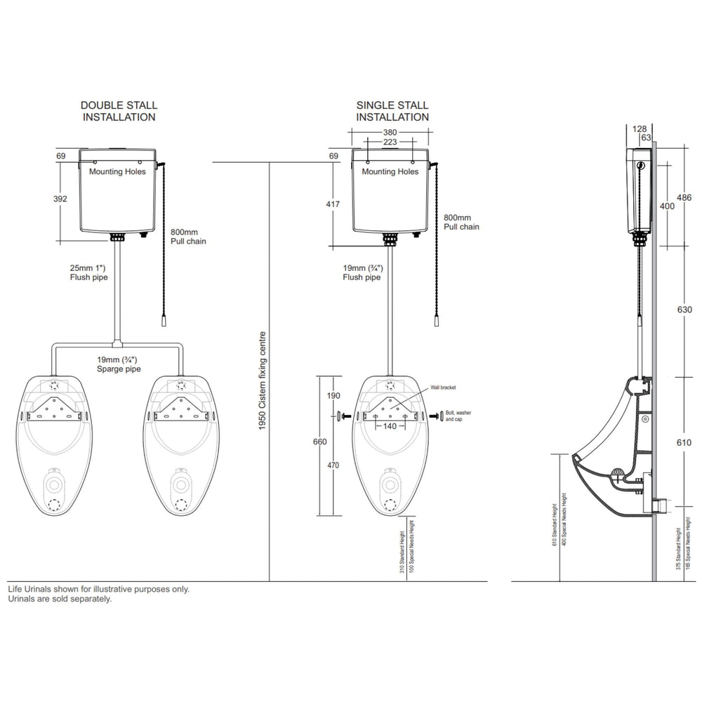 JOHNSON SUISSE LIFE WALL MOUNTED PULL CHAIN URINAL CISTERN