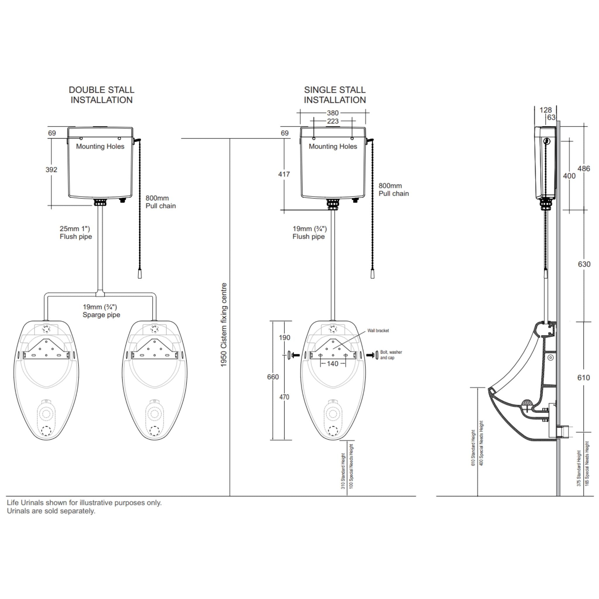 JOHNSON SUISSE LIFE WALL MOUNTED PULL CHAIN URINAL CISTERN