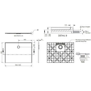 JOHNSON SUISSE SUPER SLIM SMC SHOWER BASE 1200MM WHITE
