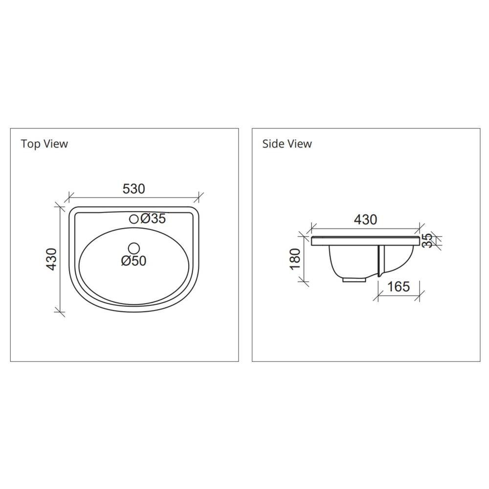 DUROCLASS SUPREME FORWARD SEMI-RECESSED BASIN GLOSS WHITE 530MM