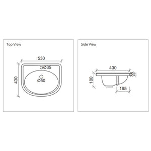 DUROCLASS SUPREME FORWARD SEMI-RECESSED BASIN GLOSS WHITE 530MM