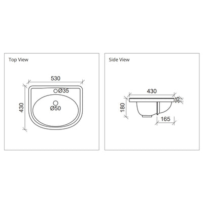 DUROCLASS SUPREME FORWARD SEMI-RECESSED BASIN GLOSS WHITE 530MM