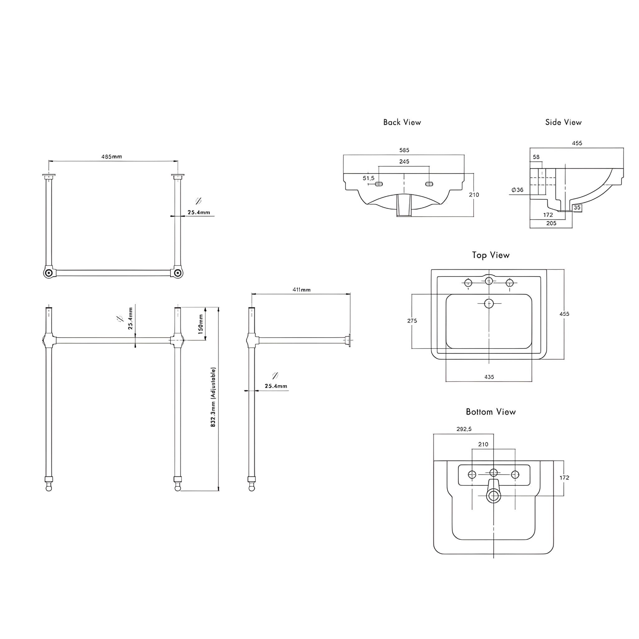 TURNER HASTINGS STAFFORD NUOVO BASIN STAND CHROME 585MM