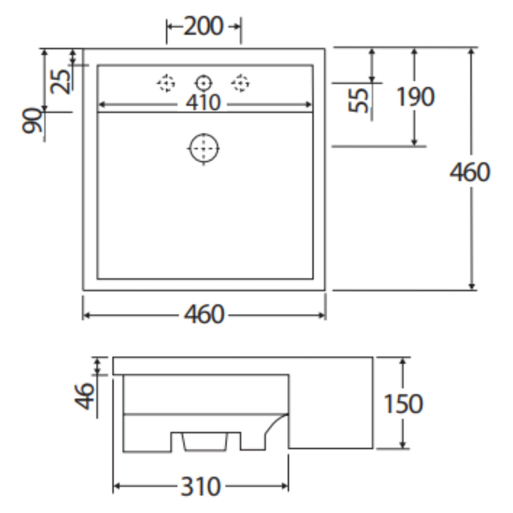 FIENZA RAK NOVA SEMI-RECESSED BASIN GLOSS WHITE 460MM