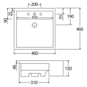 FIENZA RAK NOVA SEMI-RECESSED BASIN THREE TAP HOLES GLOSS WHITE 460MM