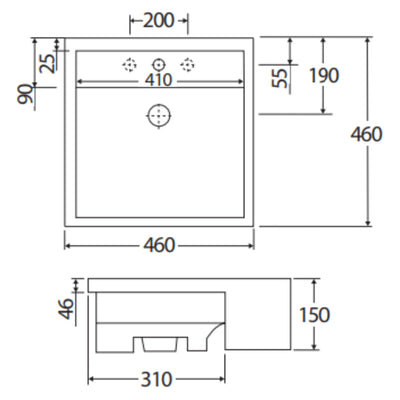FIENZA RAK NOVA SEMI-RECESSED BASIN THREE TAP HOLES GLOSS WHITE 460MM