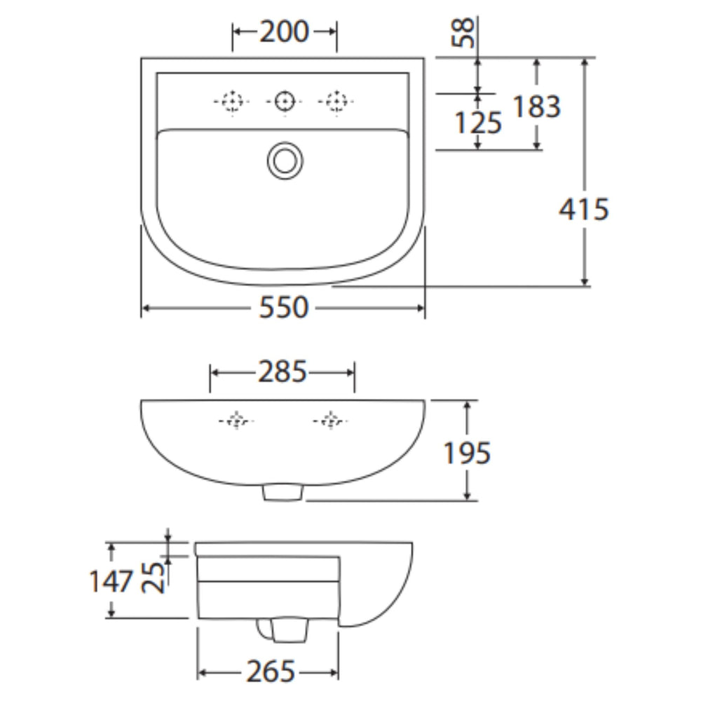 FIENZA RAK COMPACT SEMI-RECESSED BASIN GLOSS WHITE 550MM