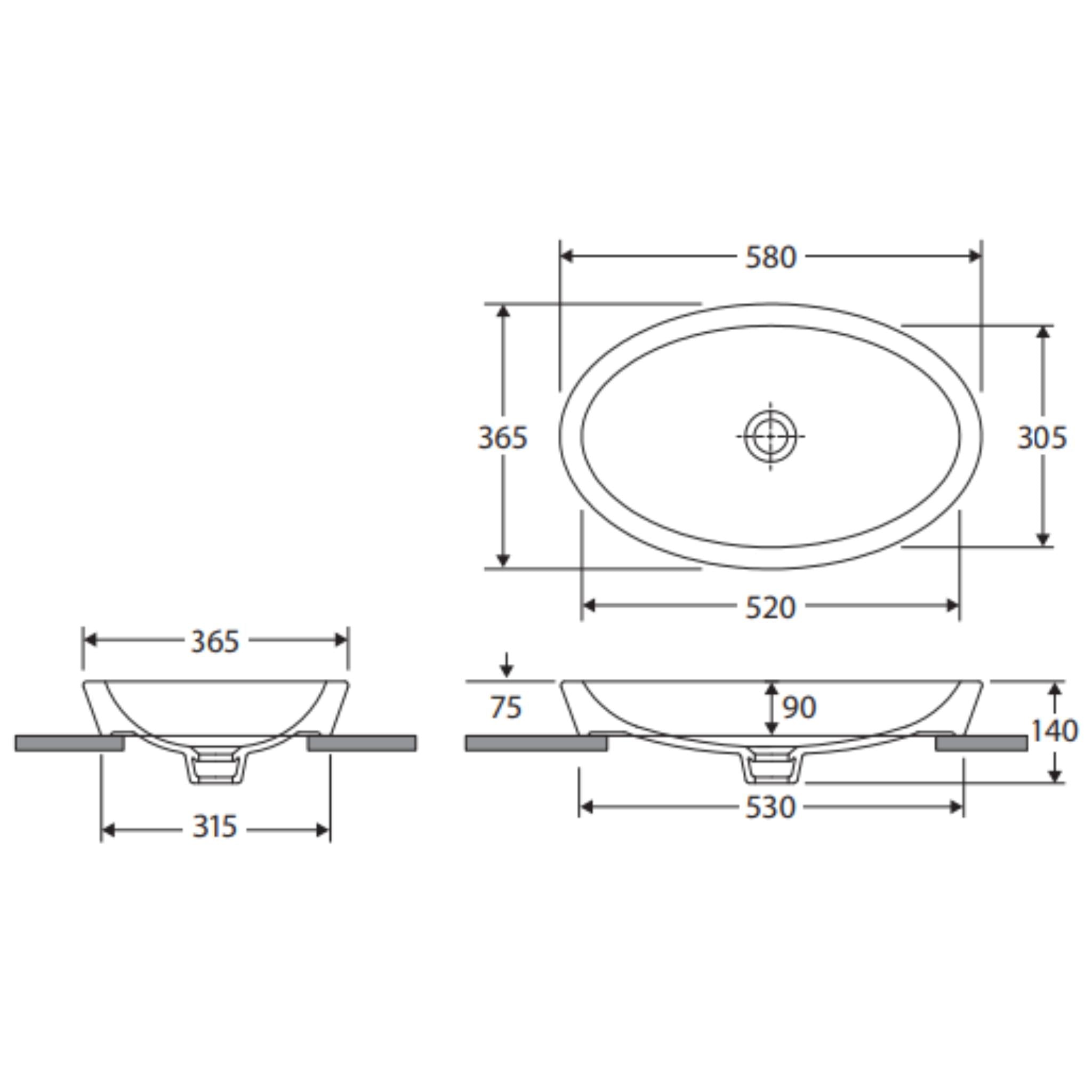 FIENZA RAK RESORT SEMI-INSET BASIN GLOSS WHITE 580MM