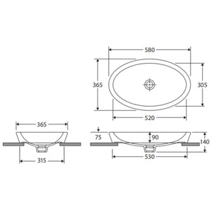 FIENZA RAK RESORT SEMI-INSET BASIN GLOSS WHITE 580MM