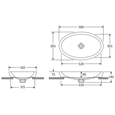 FIENZA RAK RESORT SEMI-INSET BASIN GLOSS WHITE 580MM
