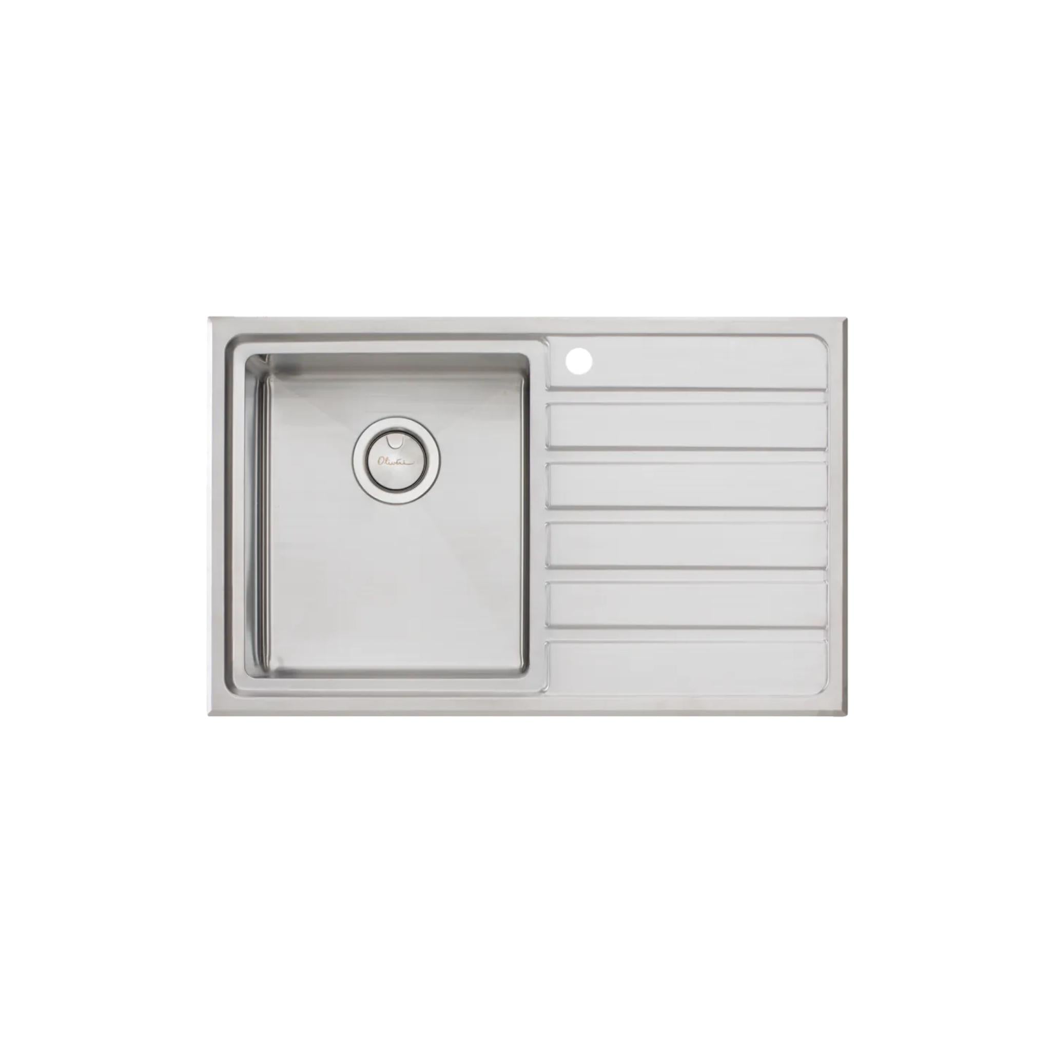 OLIVERI APOLLO SINGLE BOWL TOPMOUNT KITCHEN SINK WITH TAPHOLE & DRAINER STAINLESS STEEL 800MM