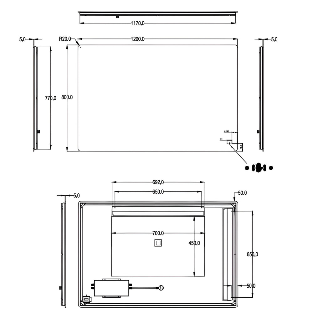 POSEIDON JASPER RECTANGULAR BACKLIT LED MIRROR 3 COLOUR LIGHTS 1200X800MM