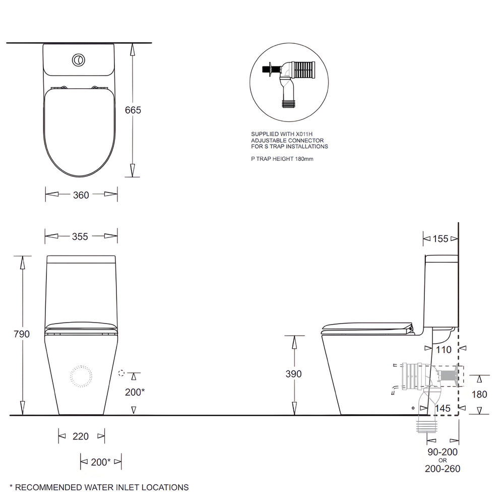 JOHNSON SUISSE COTTO SPACE SOLUTION CLOSE COUPLED STANDARD PAN CONNECTOR TOILET SUITE WHITE