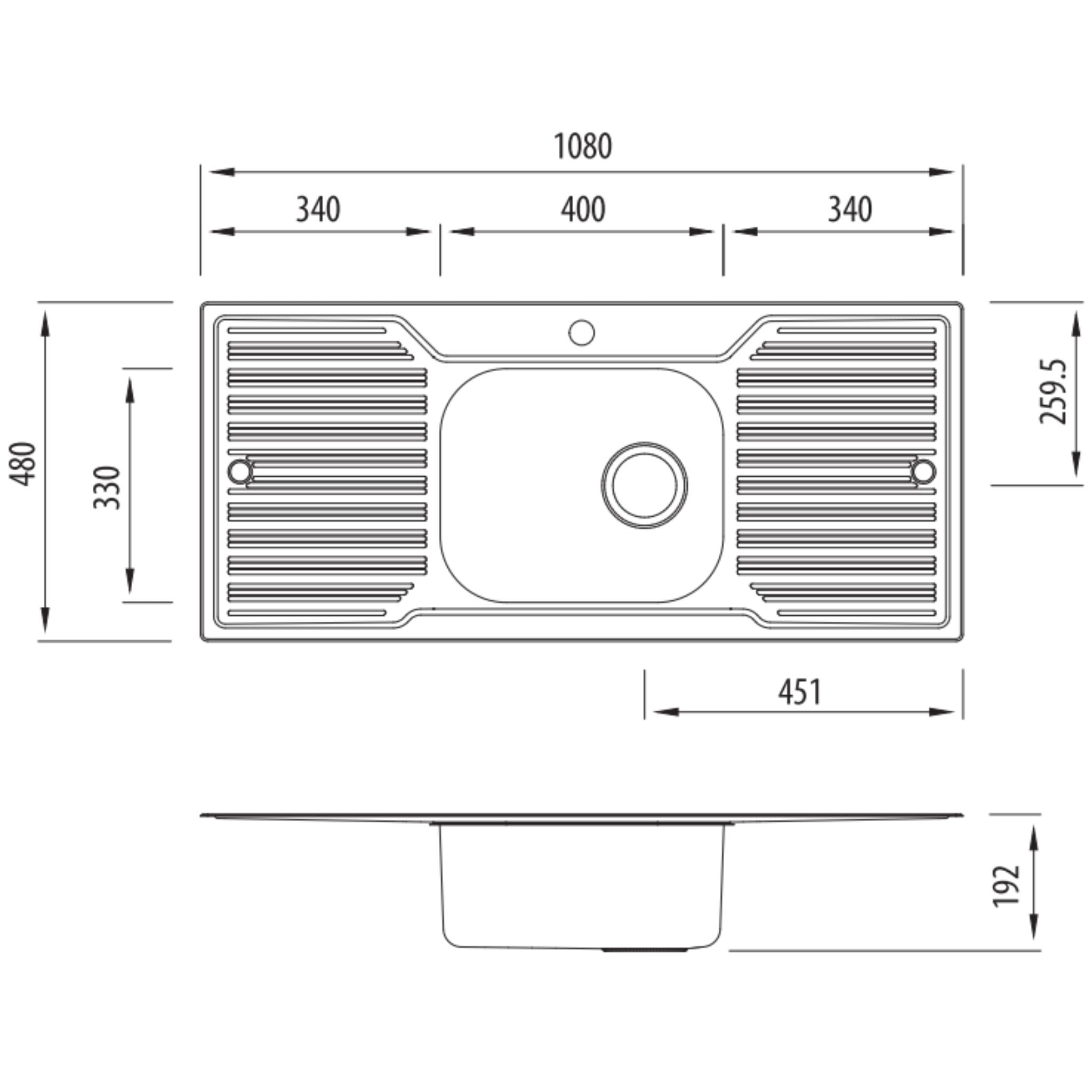 OLIVERI DIAZ SINGLE BOWL TOPMOUNT KITCHEN SINK WITH DOUBLE DRAINER STAINLESS STEEL 1080MM