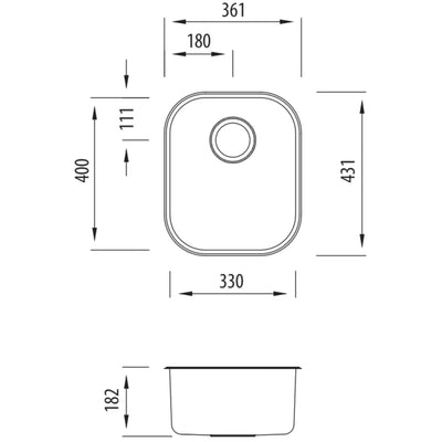 OLIVERI DIAZ SINGLE BOWL ALFRESCO, KITCHEN AND LAUNDRY SINK STAINLESS STEEL 361MM