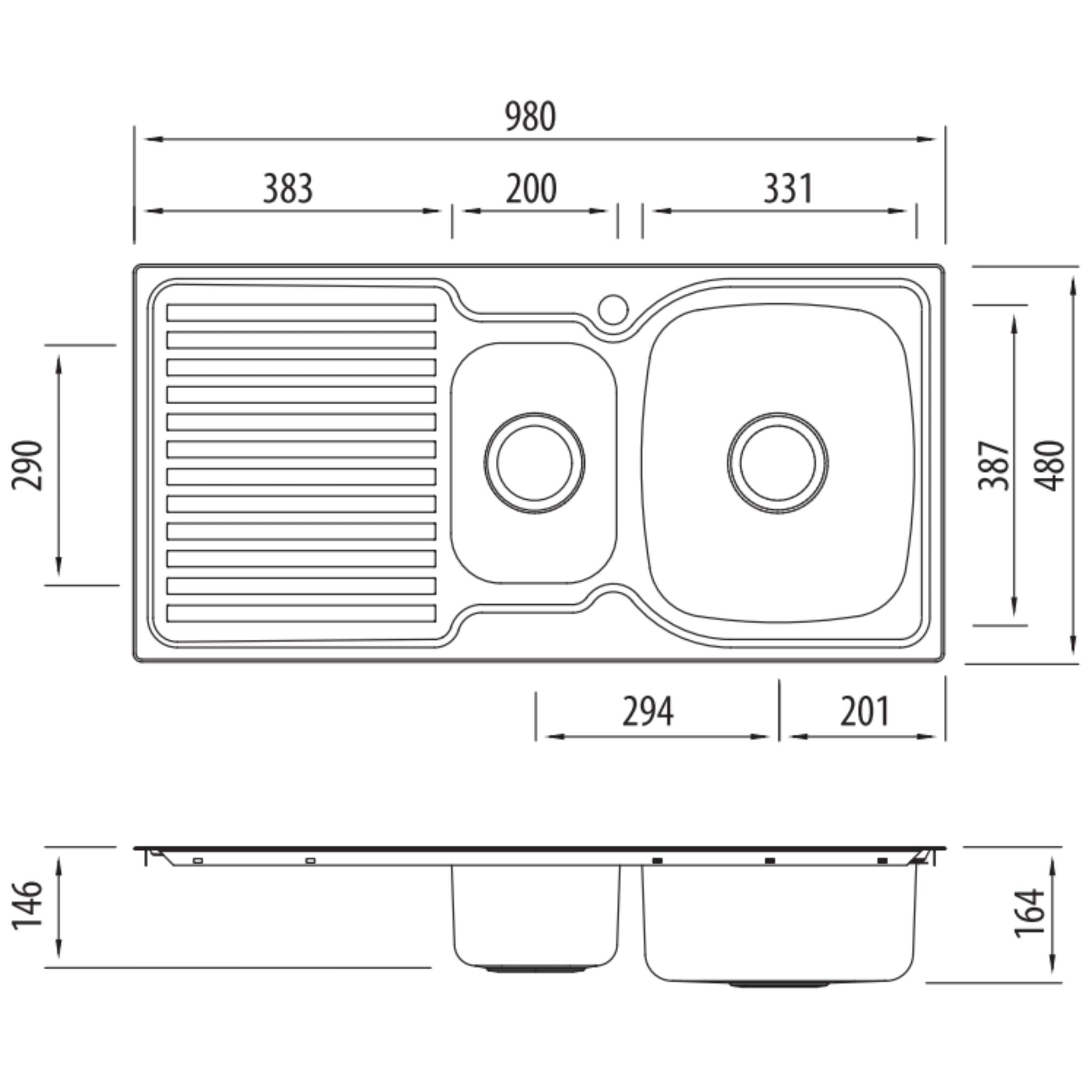 OLIVERI ENDEAVOUR 1 & 1/2 BOWL TOPMOUNT ALFRESCO AND KITCHEN SINK WITH DRAINER STAINLESS STEEL 980MM