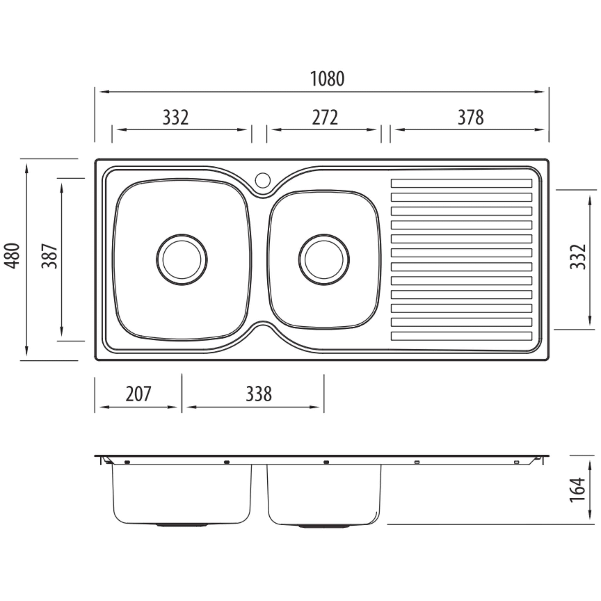 OLIVERI ENDEAVOUR 1 & 3/4 BOWL TOPMOUNT ALFRESCO AND KITCHEN SINK WITH DRAINER STAINLESS STEEL 1080MM