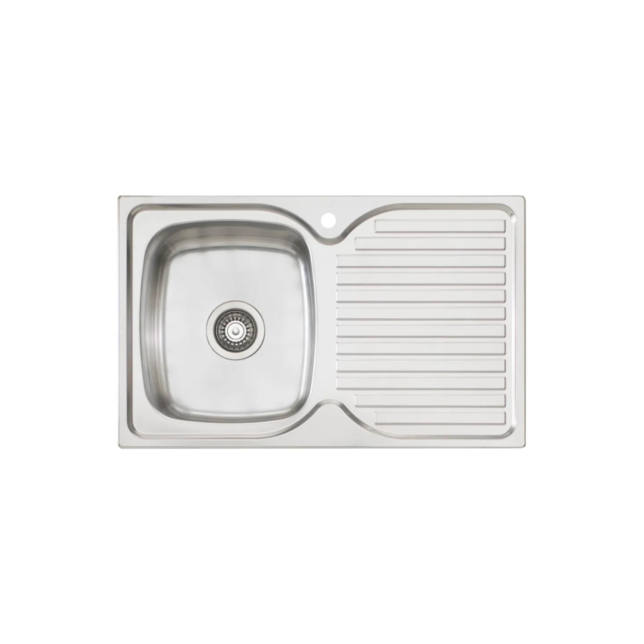 OLIVERI ENDEAVOUR SINGLE BOWL TOPMOUNT KITCHEN SINK WITH DRAINER STAINLESS STEEL 770MM