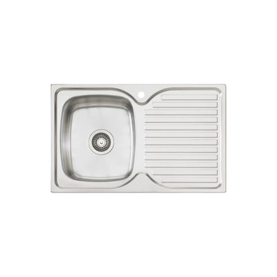 OLIVERI ENDEAVOUR SINGLE BOWL TOPMOUNT KITCHEN SINK WITH DRAINER STAINLESS STEEL 770MM