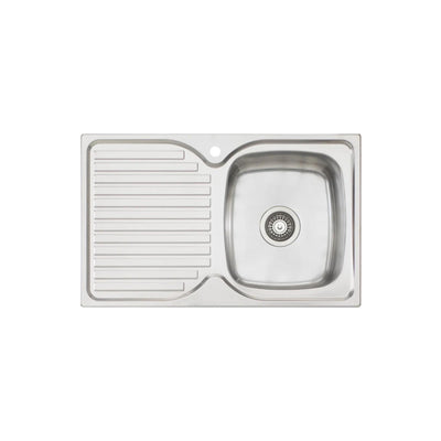 OLIVERI ENDEAVOUR SINGLE BOWL TOPMOUNT KITCHEN SINK WITH DRAINER STAINLESS STEEL 770MM