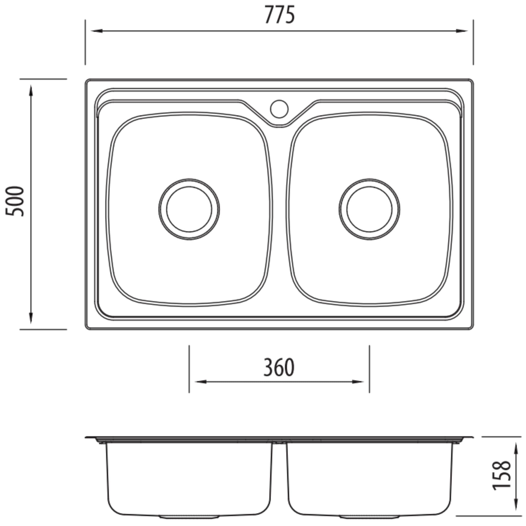 OLIVERI ENDEAVOUR DOUBLE BOWL UNIVERSAL KITCHEN SINK WITH TAPHOLE STAINLESS STEEL 775MM