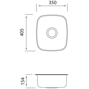 OLIVERI ENDEAVOUR SINGLE BOWL ALFRESCO, KITCHEN AND LAUNDRY SINK STAINLESS STEEL 350MM
