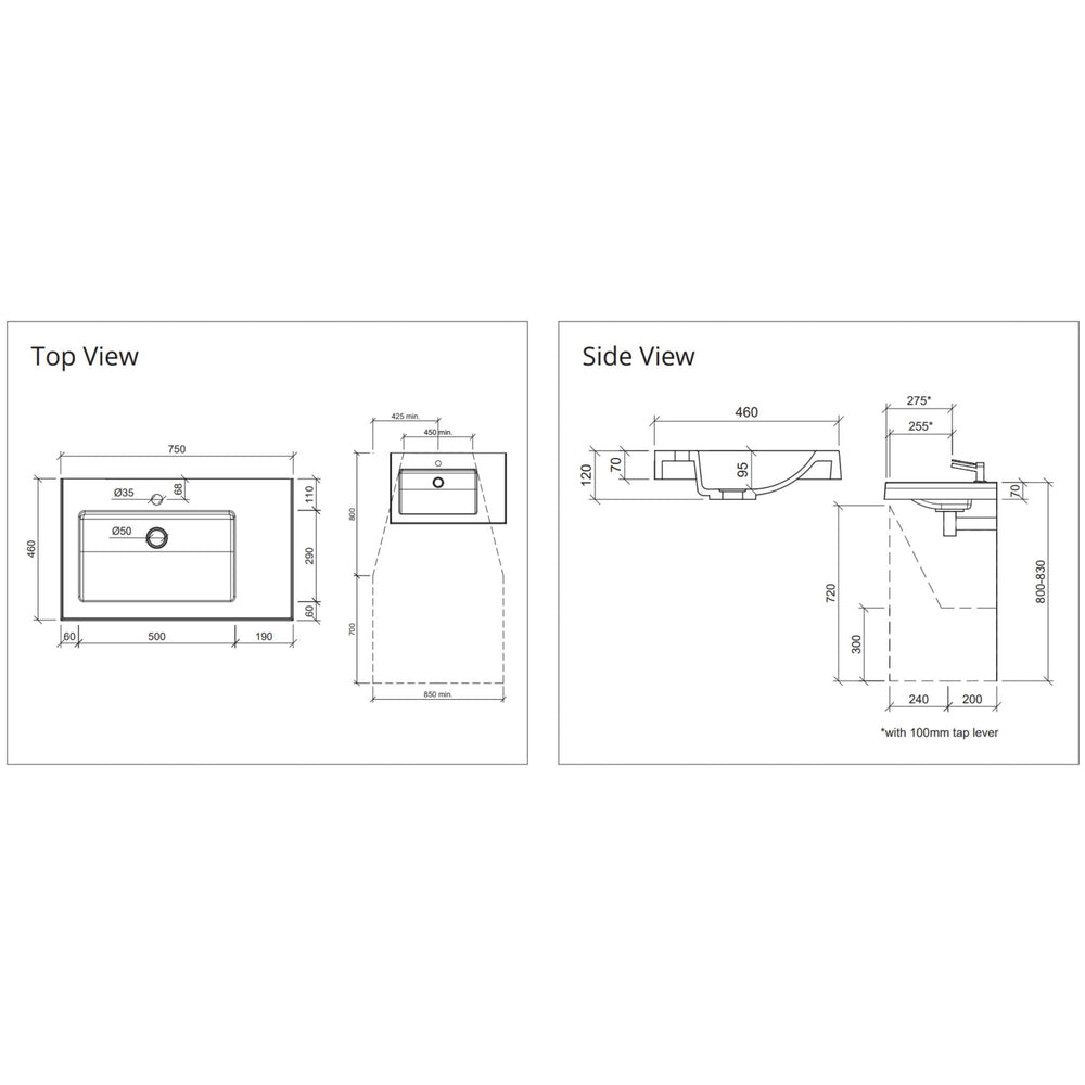 DUROCLASS ESSENTIAL OFFSET SINGLE BOWL WALL HUNG ACCESSIBLE BASIN GLOSS WHITE (MULTIPLE SIZES AVAILABLE)