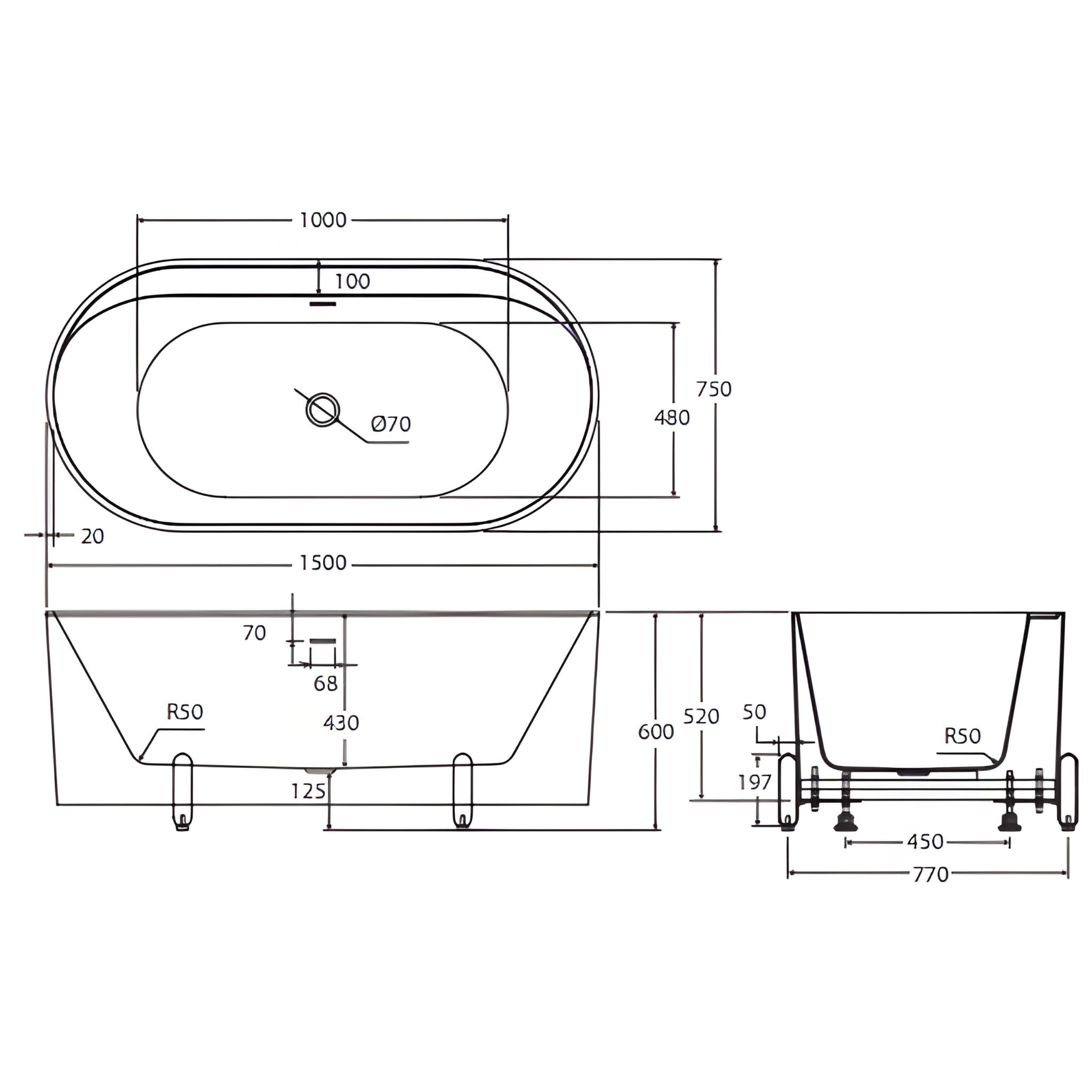 FIENZA ALUCA FREESTANDING BATH MATTE OLIVE (AVAILABLE IN 1500MM AND 1700MM)