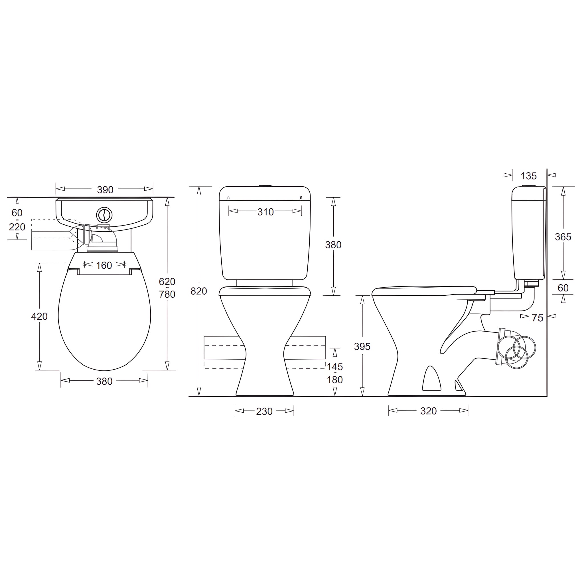 JOHNSON SUISSE MODE II SKEW CLOSE COUPLED PLASTIC LINK TOILET SUITE WHITE