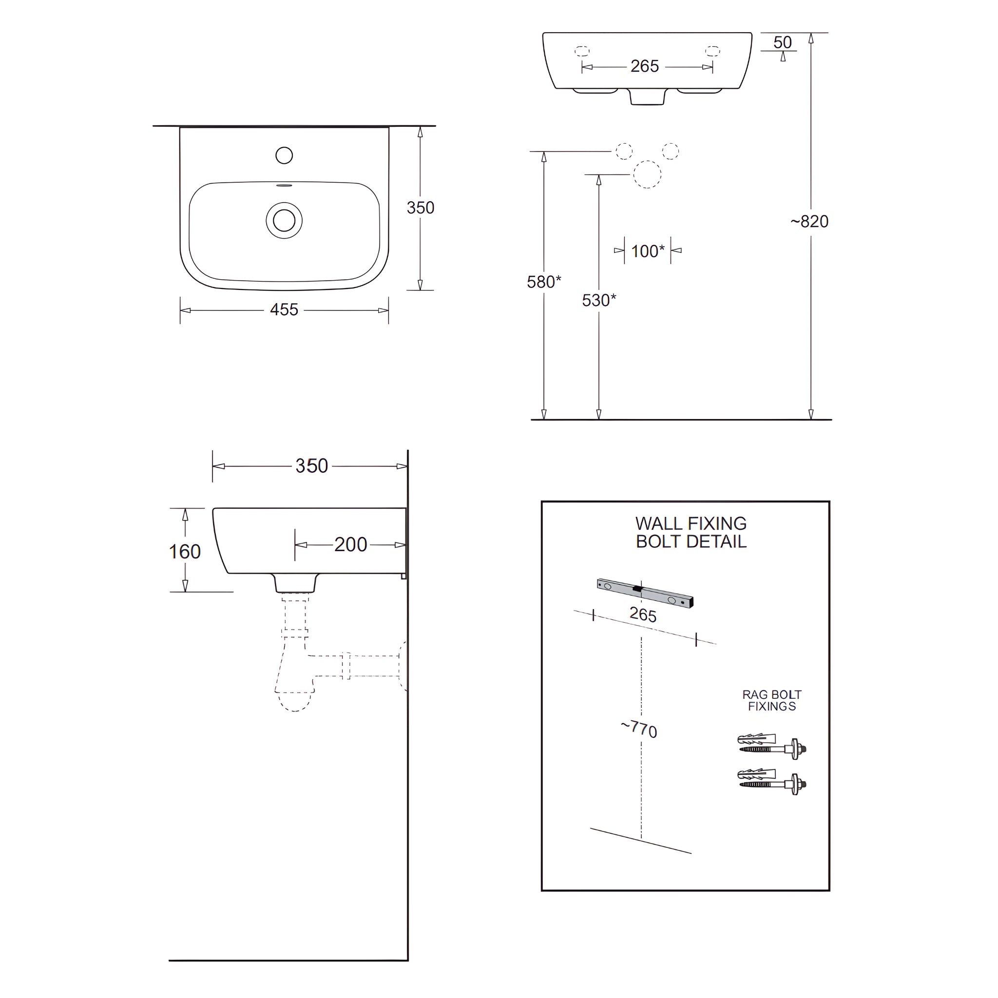 JOHNSON SUISSE EMILIA WALL HUNG BASIN WHITE 450MM
