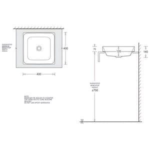 JOHNSON SUISSE GEMELLI SQUARE SEMI-INSET COUNTER TOP BASINS WHITE 400MM