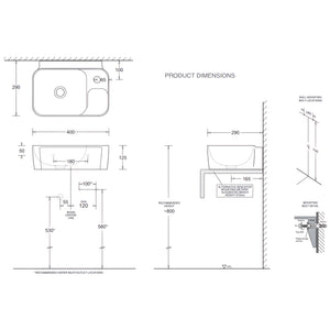JOHNSON SUISSE GEMELLI COMPACT WALL HUNG BASINS WHITE 400MM