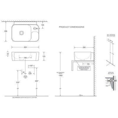 JOHNSON SUISSE GEMELLI COMPACT WALL HUNG BASINS WHITE 400MM