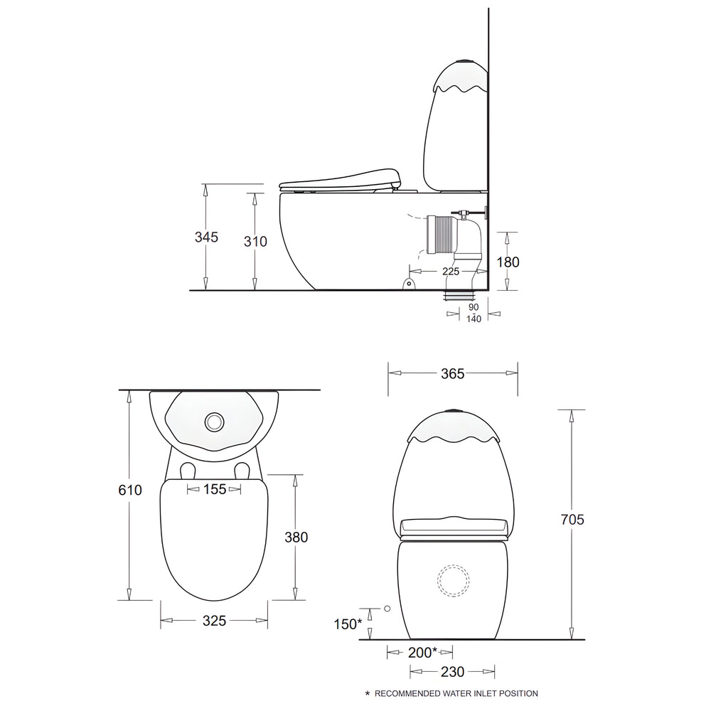 JOHNSON SUISSE EGG JUNIOR II S TRAP CHILDRENS RIMLESS BACK TO WALL TOILET SUIT GLOSS WHITE