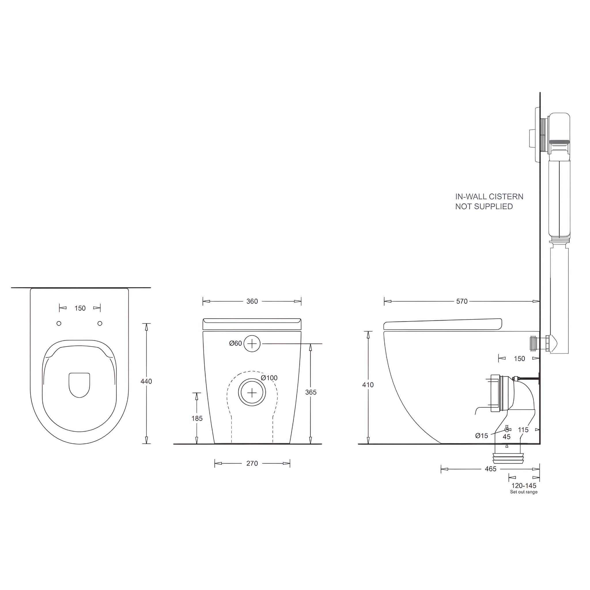 JOHNSON SUISSE GEMELLI WALL FACED RIMLESS PAN TOILET WHITE