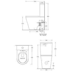 JOHNSON SUISSE VENEZIA CLOSED COUPLED BACK TO WALL RIMLESS COMPACT TOILET SUITE WHITE