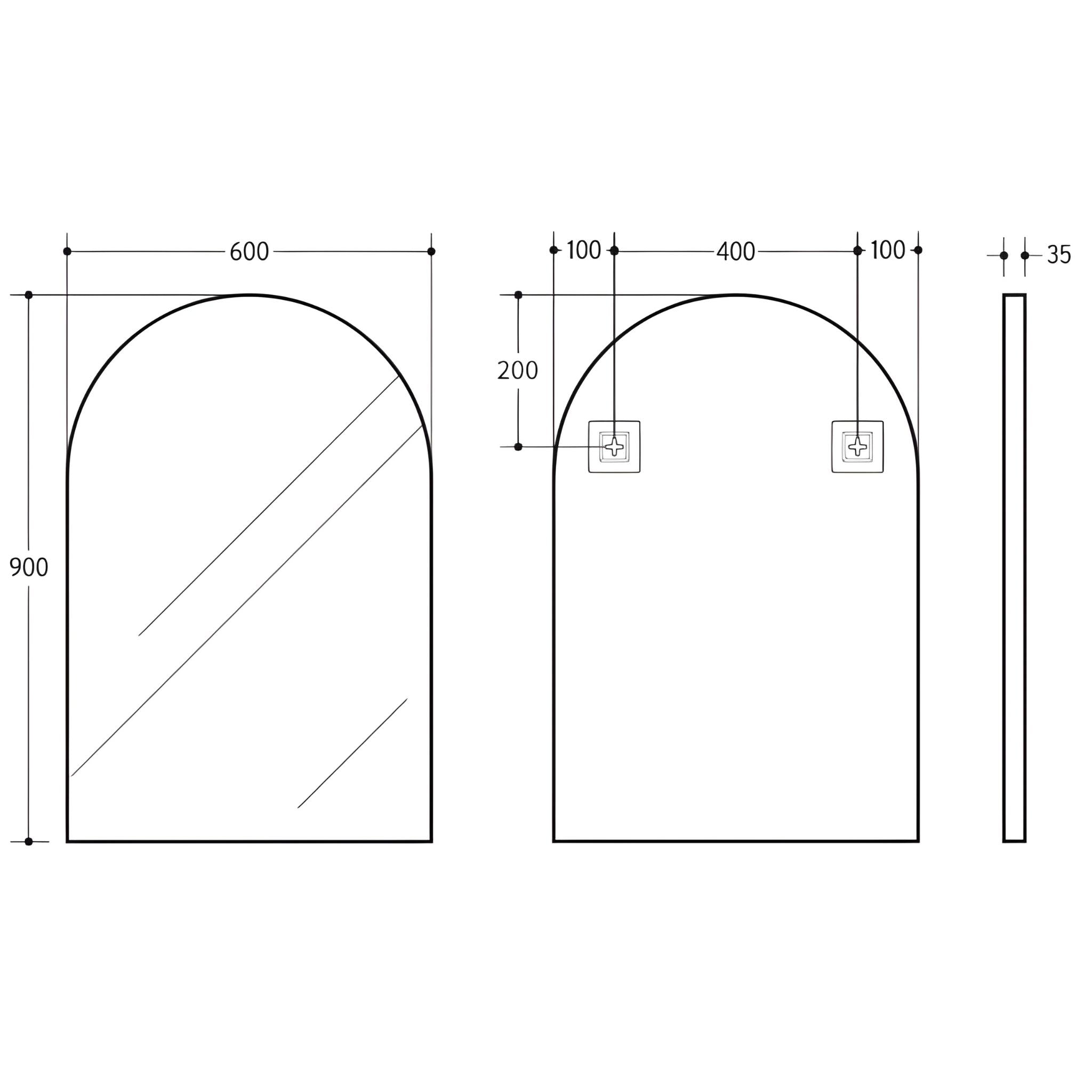 POSEIDON AURA ARCH ALUMINUM FRAMED MIRROR GUN METAL 600X900MM